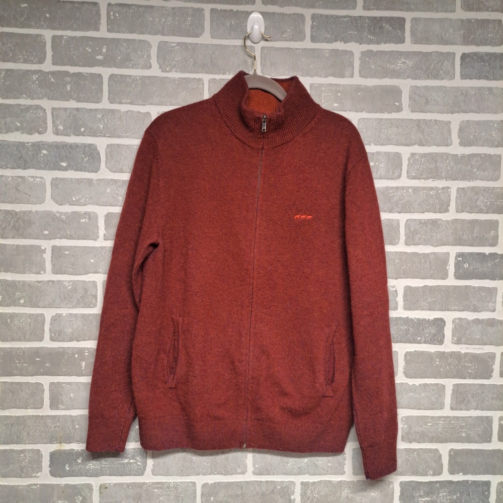 MISEAUGREEN Mens Burgandy Knit Full Zip‎ Lambswool Size Medium